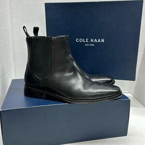 Cole Haan Giraldo Medallion Ankle Chelsea Leather Boots Boot Shoe Black Mens 7.5